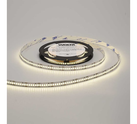 Светодиодная лента Wolta 24Вт, теплый белый свет 3000К, напряжение 24В, IP20 240led/m, артикул WLS2835-24W/3000/24H240-01