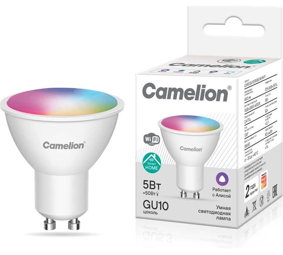 Лампа светодиодная CAMELION Camelion Smart Home LSH5/GU10/RGBСW/WIFI (5Вт GU10 RGB+DIM+CW 220В WiFi) 15948 1