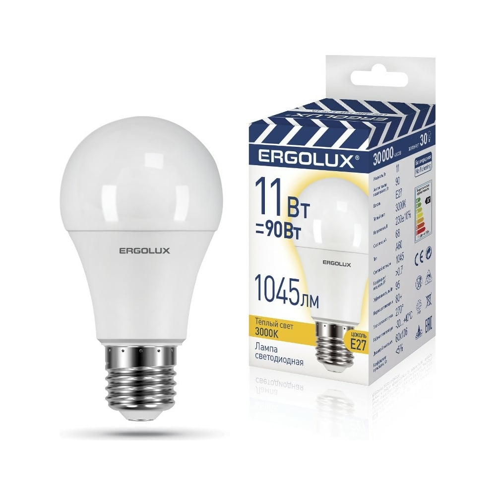 Светодиодная лампа ЛОН Ergolux LED-A60-11W-E27-3K ПРОМО 11Вт Е27 3000К ...