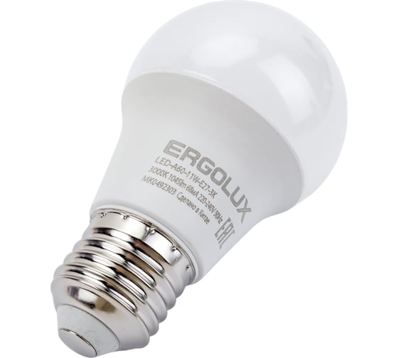 Светодиодная лампа ЛОН Ergolux LED-A60-11W-E27-3K ПРОМО 11Вт Е27 3000К 220-240В 14458