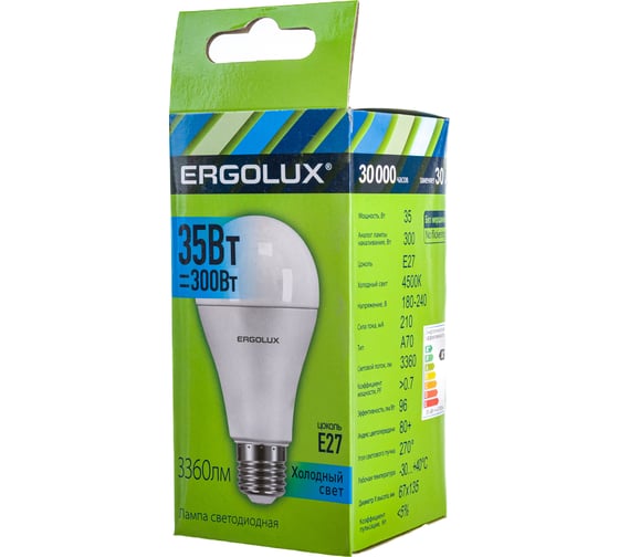 Светодиодная лампа Ergolux LED-A70-35W-E27-4K ЛОН 35Вт E27 4500K 180-240В 14231