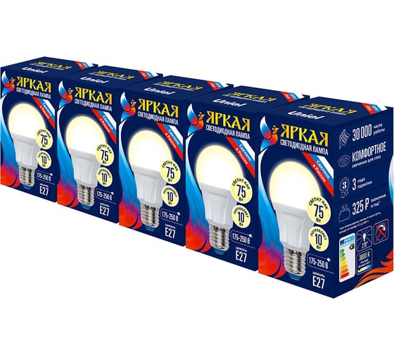 Светодиодная лампа Uniel 10W/WW/E27/FR PLP01WH Набор из 5штук LED-A60 UL-00008087