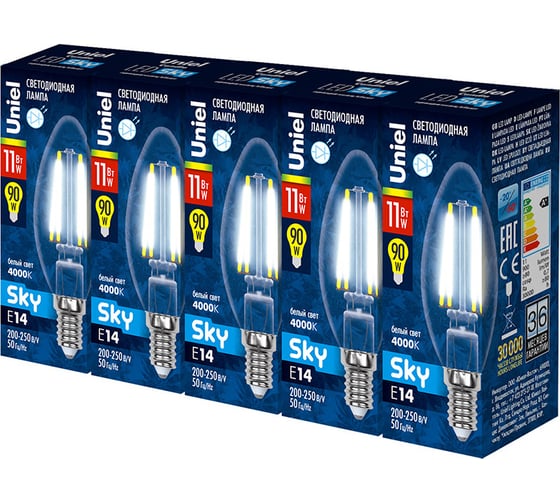 Светодиодная лампа Uniel 11W/4000K/E14/CL PLS02WH Набор из 5штук LED-C35 UL-00008085