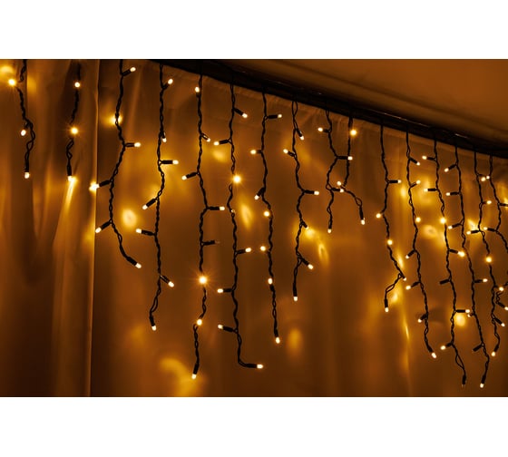 Гирлянда уличная MAKSILED Бахрома 6м, резиновый провод, каучук, морозостойкая до -40, 400 диодов, черный провод, теплый белый, мерцание, ML-BLG-M-6m-400 1