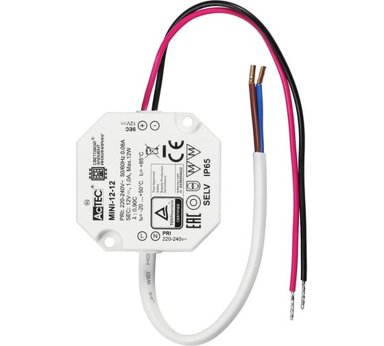 Блок питания AcTEC 12В, 12Вт, IP65, 1A, 50x48x24мм, MINI-12-12 1
