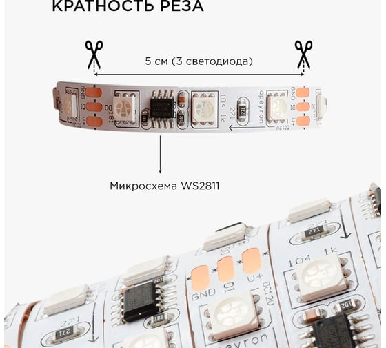 Комплект цифровой светодиодной ленты Apeyron 12В, 14,4Вт/м, smd5050, 60д/м, IP20, подложка 10мм/белый, 2м, rgb/ 80ЦЛ