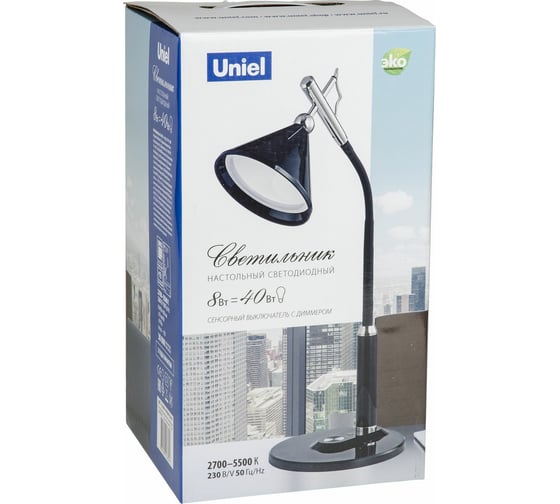 Настольная светодиодная лампа Uniel Black/LED/400Lm/2700-5500K/Dimmer TLD-569 UL-00007437