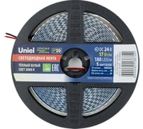 Светодиодная лента Uniel 180LED/m-10mm-IP20-DC24V-17W/m-5M-3000K катушка в герметичной упаковке UL-00007642