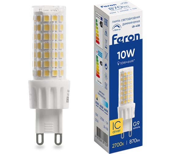 Лампа светодиодная диммируемая FERON 10W 230V G9 2700K JCD, LB-438 51741