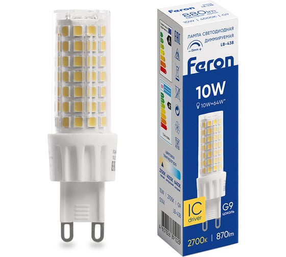 Лампа светодиодная диммируемая FERON 10W 230V G9 4000K JCD, LB-438 51742