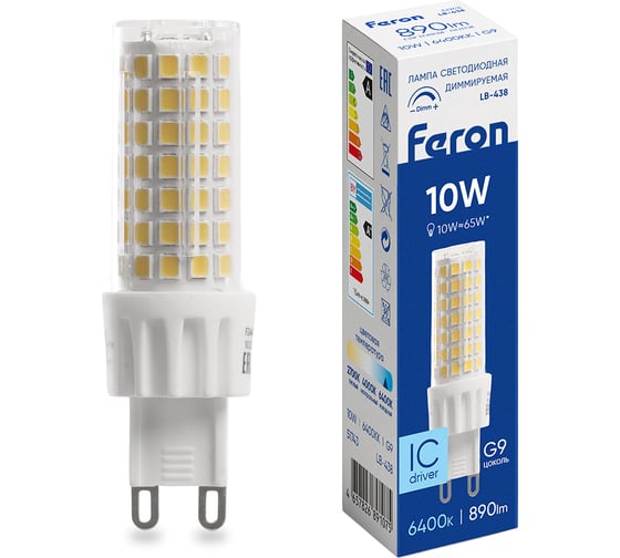 Лампа светодиодная диммируемая FERON 10W 230V G9 6400K JCD, LB-438 51743