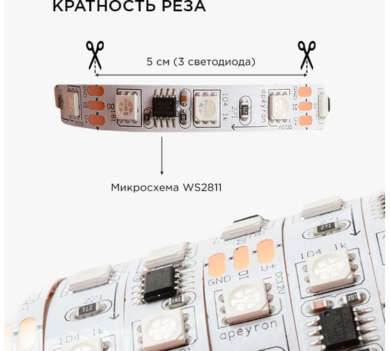 Комплект цифровой светодиодной ленты Apeyron 12В, 14,4Вт/м, smd5050, 60д/м, IP65, подложка 10мм/белая, 2м, rgb 84ЦЛ