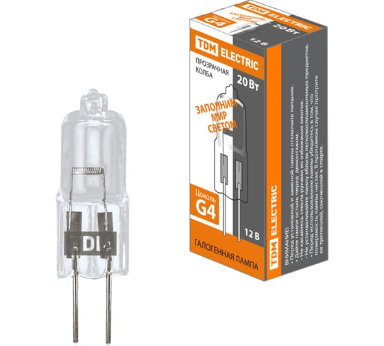 Галогенная лампа TDM капсульная JC, 20Вт, 12В, G4, прозрачная SQ0341-0046 1