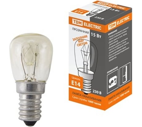 Лампа накаливания TDM ELECTRIC РН(ПШ)-230-15, 15 Вт, 230 В, Е14, картонная коробка SQ0332-0140
