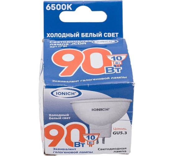 Светодиодная лампа акцентного освещения IONICH ILED-SMD2835-JCDR-10Вт-900Лм-230В-6500К-GU5.3 1791
