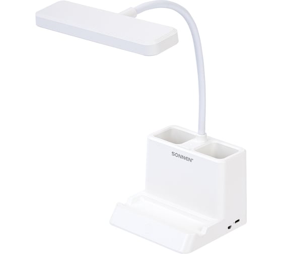 Настольная лампа светильник беспроводная SONNEN PT-302, органайзер, USB, LED, 3Вт, 3 режима, 238783 1