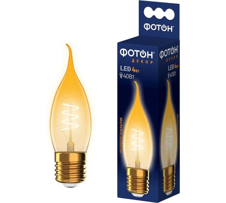 Светодиодная лампочка ФОТОН филаментная LED FL BXS35-S 4Вт E27 2200К, теплый свет, 23963