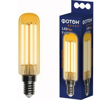 Лампочка светодиодная филаментная ФОТОН LED FL T25 4Вт E14 2200К, теплый свет, 23936