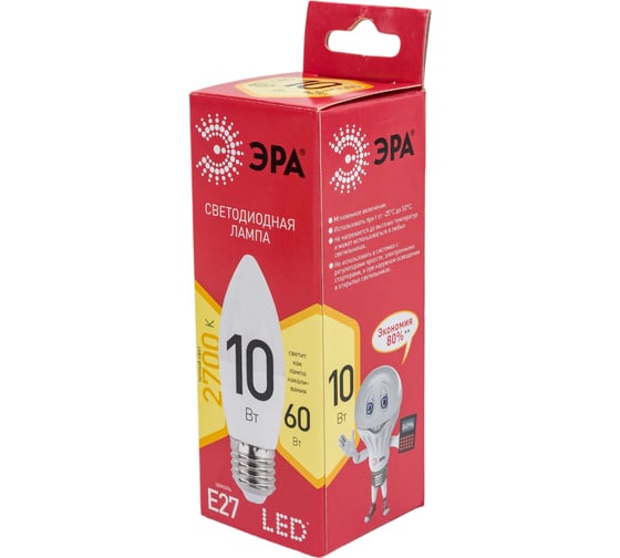 Светодиодная лампочка ЭРА RED LINE LED B35-10W-827-E27 R 10 Вт свеча теплый белый Б0052377