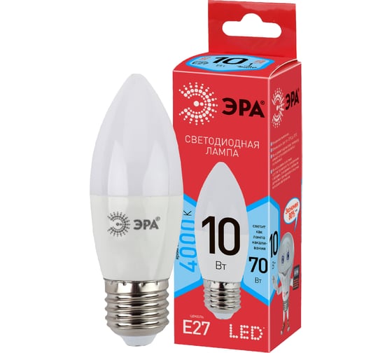 Светодиодная лампочка ЭРА RED LINE LED B35-10W-840-E27 R 10 Вт свеча нейт, белый свет Б0050696
