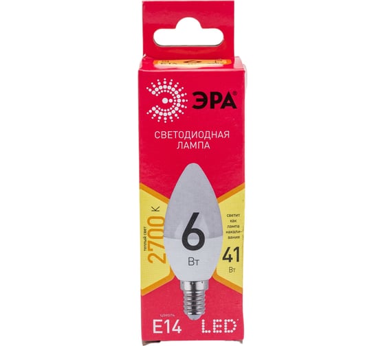 Светодиодная лампочка ЭРА RED LINE LED B35-6W-827-E14 R 6 Вт свеча теплый белый свет Б0052383