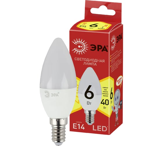 Светодиодная лампочка ЭРА RED LINE LED B35-6W-827-E14 R 6 Вт свеча теплый белый свет Б0052383 1