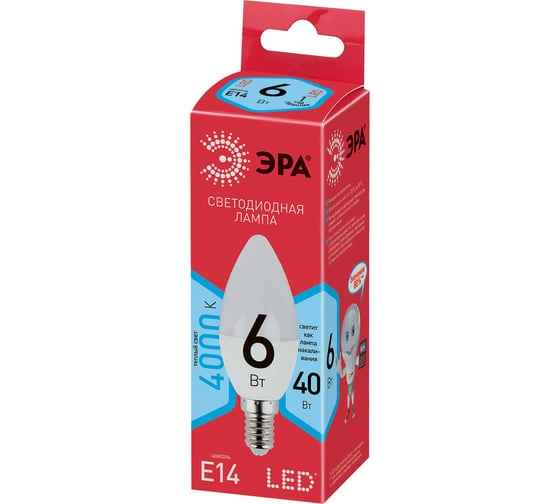 Светодиодная лампочка ЭРА RED LINE LED B35-6W-840-E14 R 6 Вт свеча нейтральный белый Б0051057