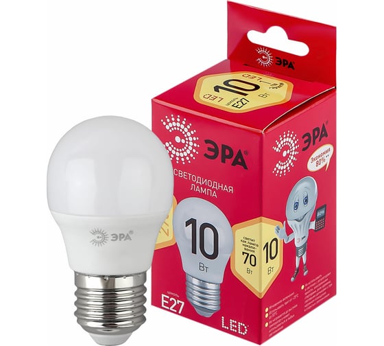 Светодиодная лампочка ЭРА RED LINE LED P45-10W-827-E27 R E27 / Е27 10 Вт шар теплый белый свет Б0050698