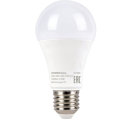 Лампа светодиодная SONNEN EXTRA 15 (130) Вт Е27 груша теплый белый LED A60-15W-2700-Е27, 457896