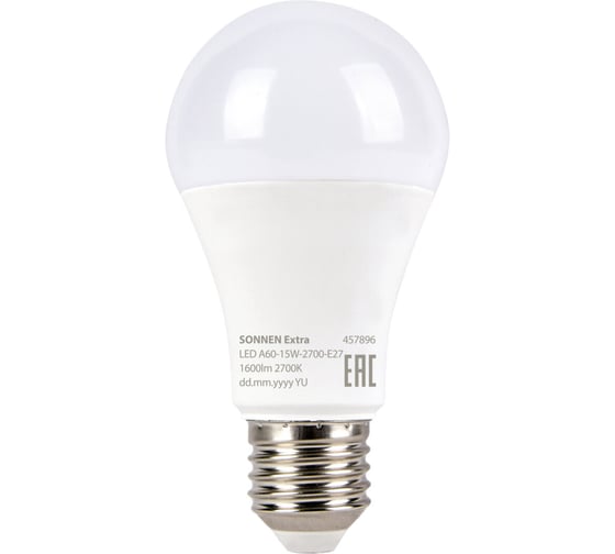 Лампа светодиодная SONNEN EXTRA 15 (130) Вт Е27 груша теплый белый LED A60-15W-2700-Е27, 457896