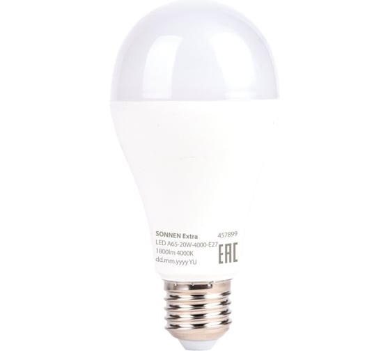 Лампа светодиодная SONNEN EXTRA 20 (150) Вт Е27 груша нейтральный белый LED A65-20W-4000-Е27, 457899
