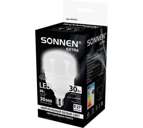 Лампа светодиодная SONNEN EXTRA 30 (250) Вт Е27 цилиндр нейтральный белый LED Т100-30W-4000-Е27, 457915