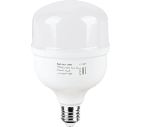Лампа светодиодная SONNEN EXTRA 30 (250) Вт Е27 цилиндр нейтральный белый LED Т100-30W-4000-Е27, 457915