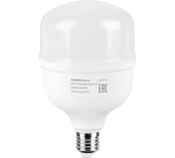 Лампа светодиодная SONNEN EXTRA 30 (250) Вт Е27 цилиндр нейтральный белый LED Т100-30W-4000-Е27, 457915