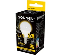Лампа светодиодная SONNEN EXTRA 10 (85) Вт E14 шар теплый белый LED G45-10W-2700-Е14, 457909