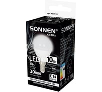 Лампа светодиодная SONNEN EXTRA 10 (85) Вт E14 шар нейтральный белый LED G45-10W-4000-Е14, 457910