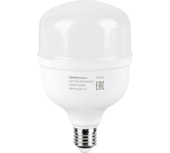 Лампа светодиодная SONNEN EXTRA 30 (250) Вт Е27 цилиндр холодный белый LED Т100-30W-6500-Е27, 457916
