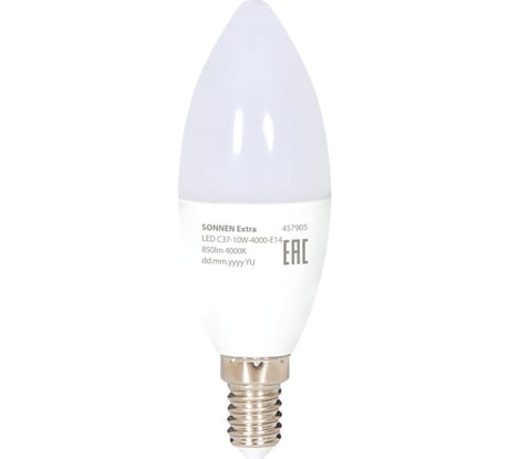 Лампа светодиодная SONNEN EXTRA 10 (85) Вт Е14 свеча нейтральный белый LED C37-10W-4000-Е14, 457905