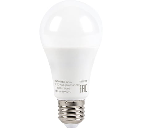 Лампа светодиодная SONNEN EXTRA 12 (100) Вт Е27 груша теплый белый LED A60-12W-2700-Е27, 457894