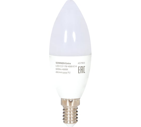Лампа светодиодная SONNEN EXTRA 7 (60) Вт Е14 свеча нейтральный белый LED C37-7W-4000-Е14, 457903 1