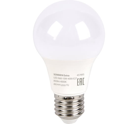 Лампа светодиодная SONNEN EXTRA 10 (85) Вт КОМПЛЕКТ 4шт. Е27 нейтр. бел LED A60-10W-4000-Е27, 457893 1