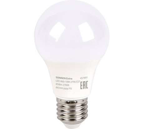 Лампа светодиодная SONNEN EXTRA 10 (85) Вт Е27 груша теплый белый LED A60-10W-2700-Е27, 457891
