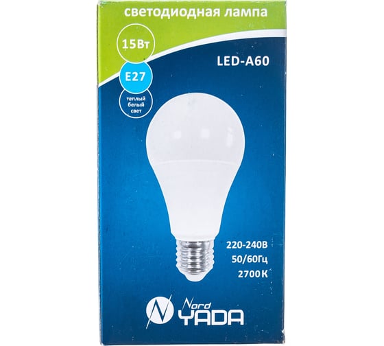 Светодиодная лампа Nord-Yada A60 15W S 220V E27 2700K (груша) термопластичный корпус 904568