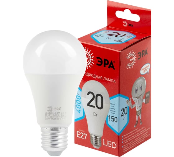 Светодиодная лампа ЭРА LED A65-20W-840-E27 R диод, груша, 20Вт, нейтральный свет, E27 Б0049637