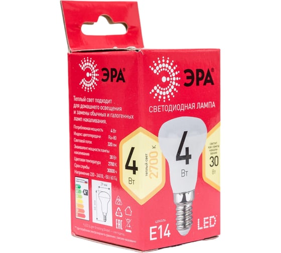 Светодиодная лампа ЭРА RED LINE LED R39-4W-827-E14 R E14 4Вт рефлектор, теплый белый свет, Б0052442