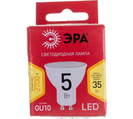 Светодиодная лампа ЭРА LED MR16-5W-827-GU10 R диод, софит, 5Вт, теплый свет, GU10 10/100/4000 10/100 Б0051852