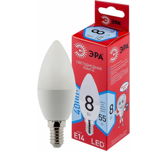 Светодиодная лампочка ЭРА RED LINE LED B35-8W-840-E14 R E14 / Е14 свеча, 8Вт, нейтральный белый свет Б0050200