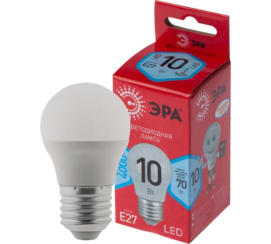 Светодиодная лампа ЭРА RED LINE LED P45 10W 840 E27 R 10Вт шар, нейтральная белая Б0050234