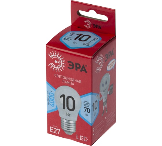 Светодиодная лампа ЭРА RED LINE LED P45 10W 840 E27 R 10Вт шар, нейтральная белая Б0050234