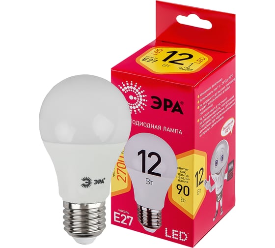 Светодиодная лампа ЭРА ЭКО LED A60 12W 827 E27 R E27 12Вт груша, теплая белая Б0050197